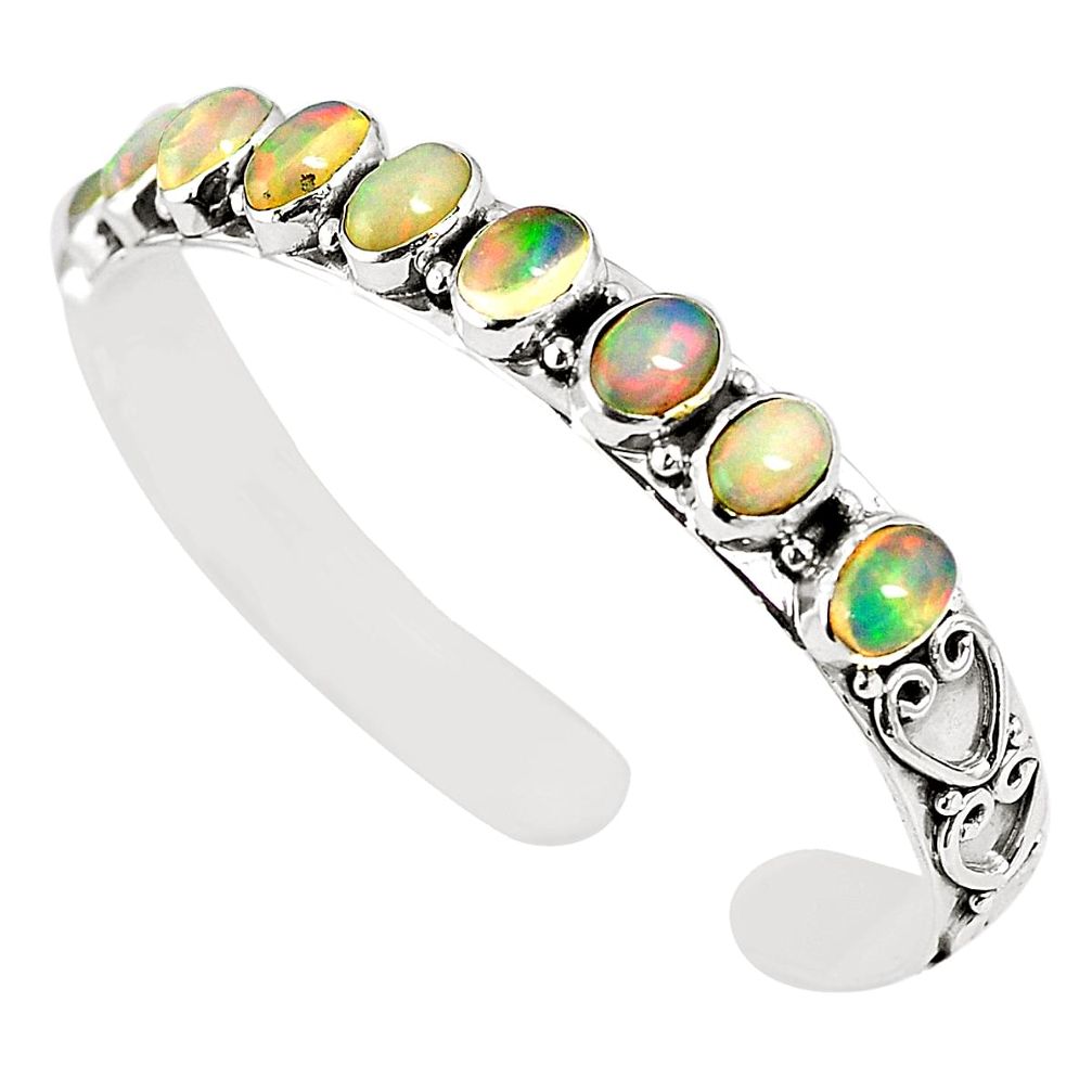 Natural multi color ethiopian opal 925 silver adjustable bangle m37961