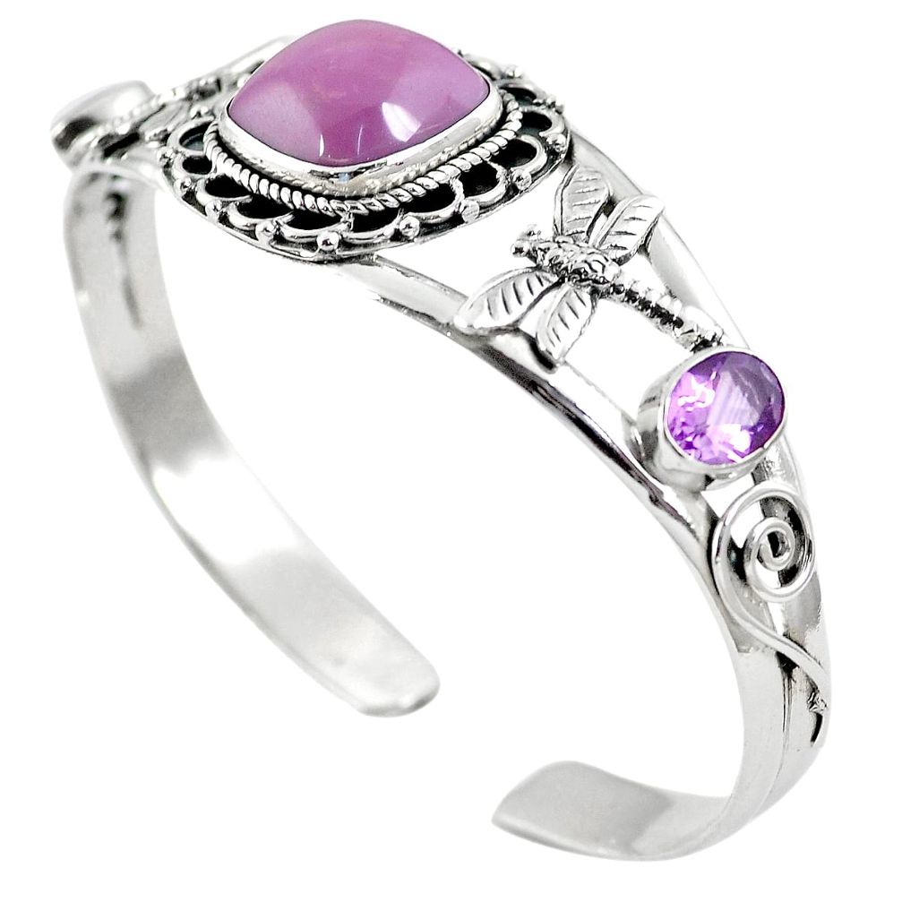 Natural pink kunzite amethyst 925 sterling silver adjustable bangle m44717