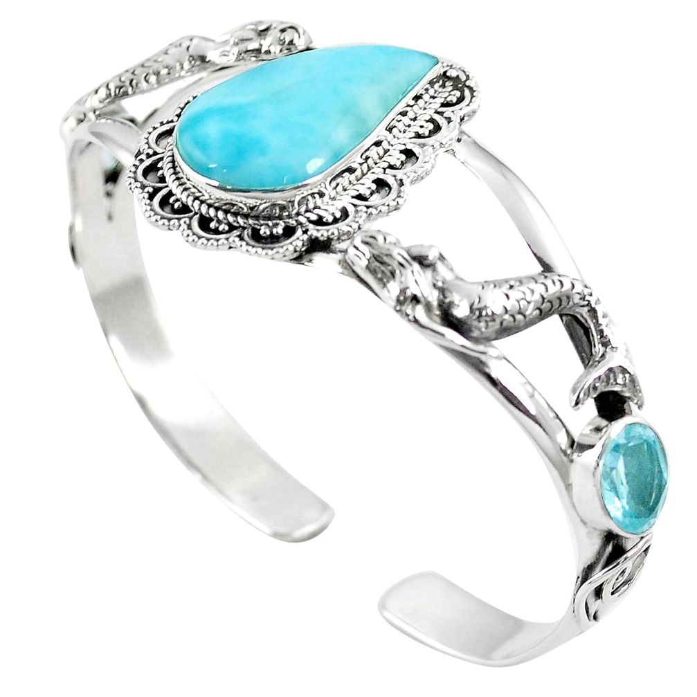 Natural blue larimar topaz 925 sterling silver adjustable bangle m44743