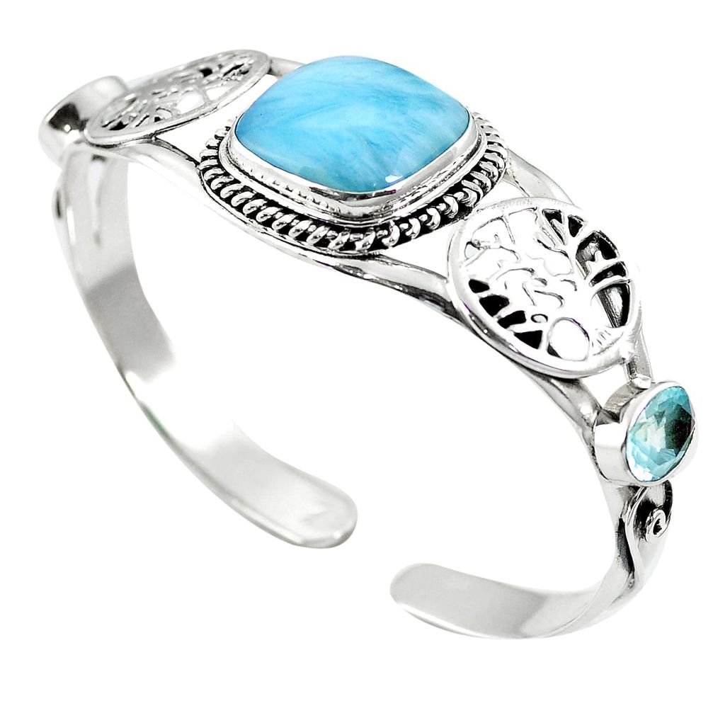 Natural blue larimar topaz 925 sterling silver adjustable bangle m44746