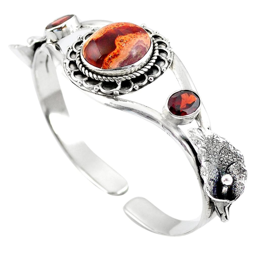 Natural multi color mexican fire opal 925 silver adjustable bangle m44756