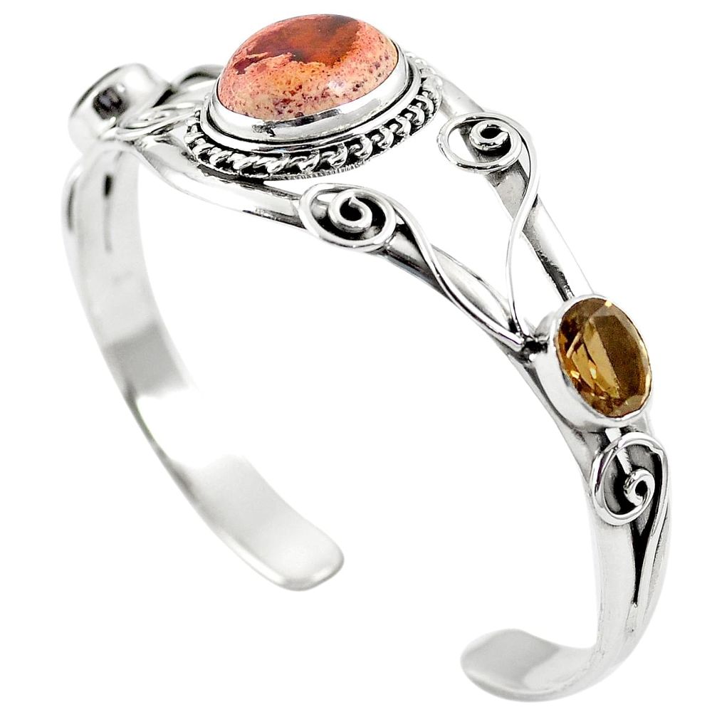 Natural multi color mexican fire opal 925 silver adjustable bangle m44757