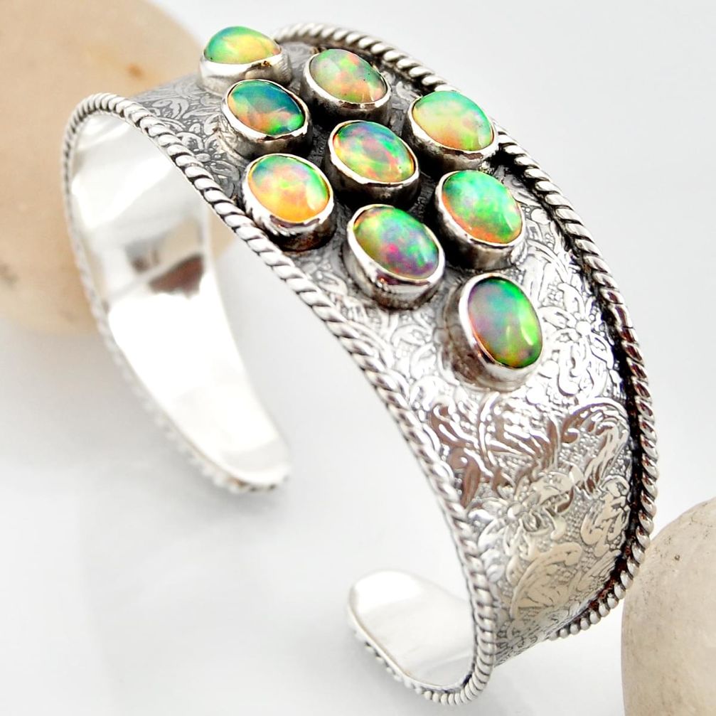 18.61cts natural multi color ethiopian opal 925 silver adjustable bangle r12282