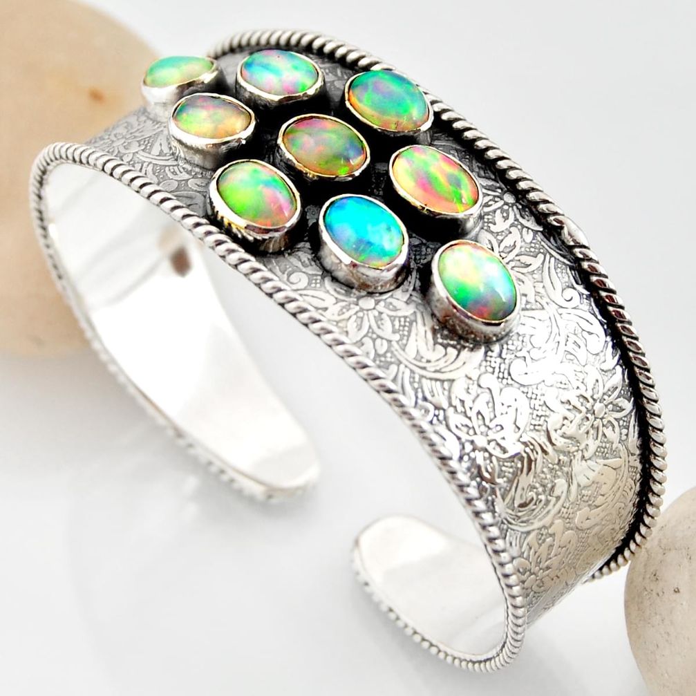 20.02cts natural multi color ethiopian opal 925 silver adjustable bangle r12283