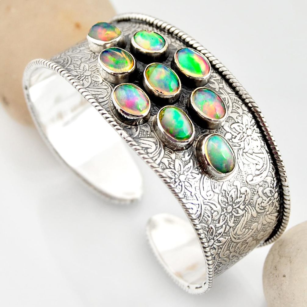 925 silver 20.71cts natural multi color ethiopian opal adjustable bangle r12284