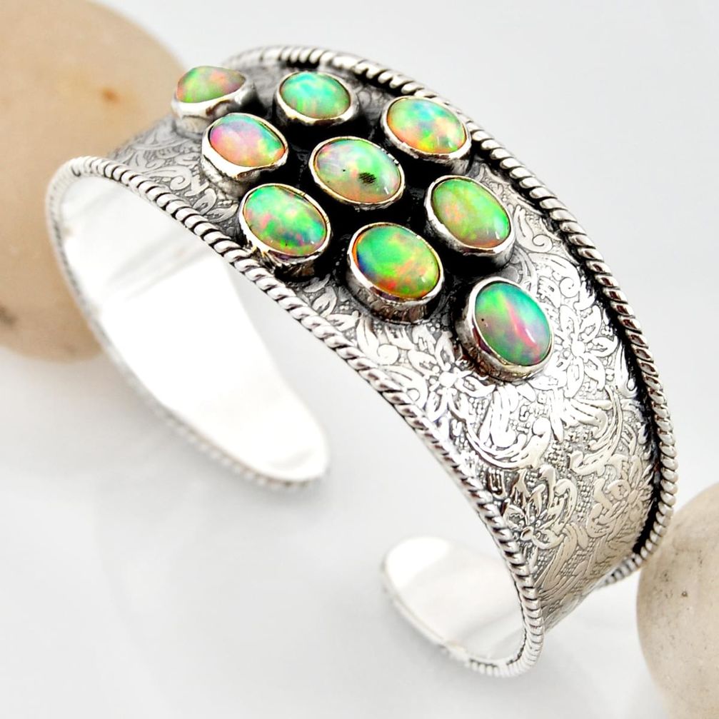 19.22cts natural multi color ethiopian opal 925 silver adjustable bangle r12286