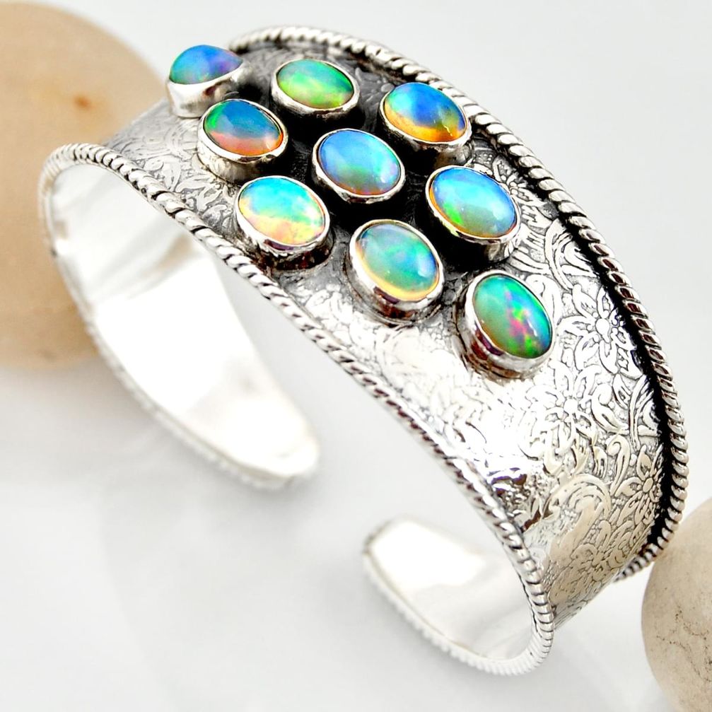 19.91cts natural multi color ethiopian opal 925 silver adjustable bangle r12287