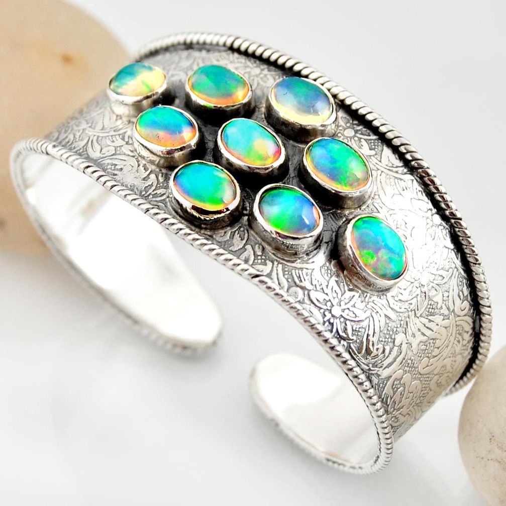 19.58cts natural multi color ethiopian opal 925 silver adjustable bangle r12288