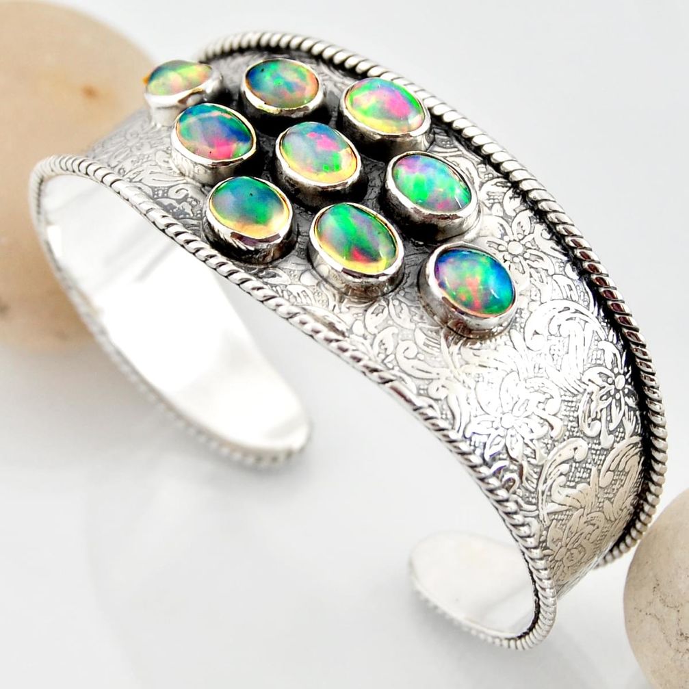 925 silver 19.11cts natural multi color ethiopian opal adjustable bangle r12289