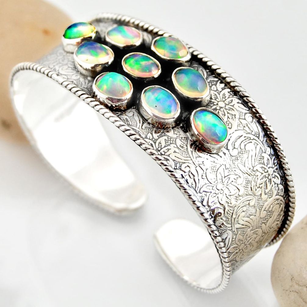19.86cts natural multi color ethiopian opal 925 silver adjustable bangle r12290