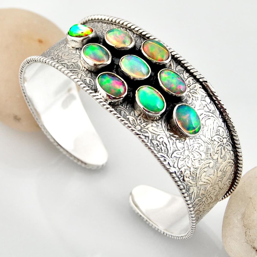 925 silver 20.02cts natural multi color ethiopian opal adjustable bangle r12294