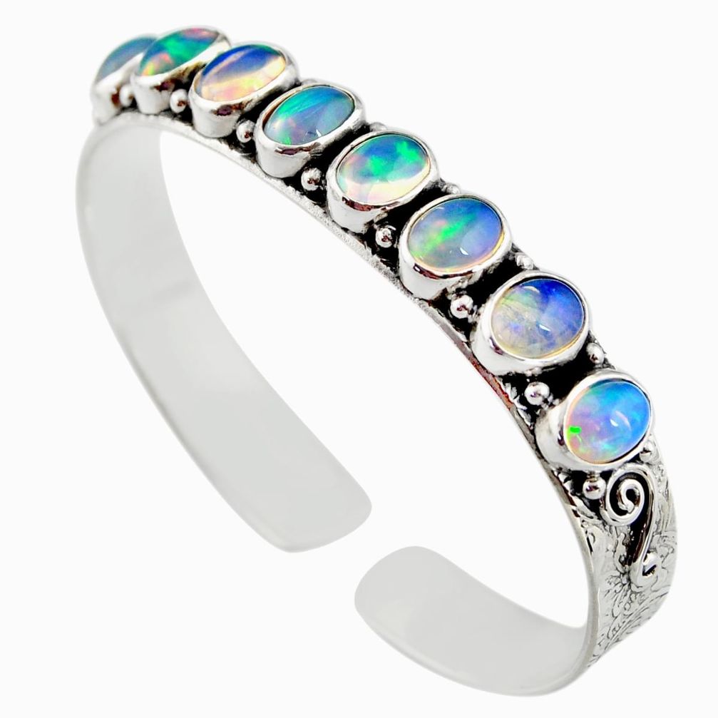 17.90cts natural multi color ethiopian opal 925 silver adjustable bangle r12302