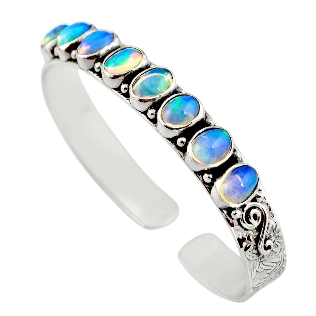 17.27cts natural multi color ethiopian opal 925 silver adjustable bangle r12303