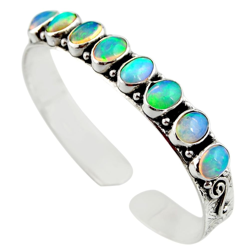 925 silver 17.43cts natural multi color ethiopian opal adjustable bangle r12313