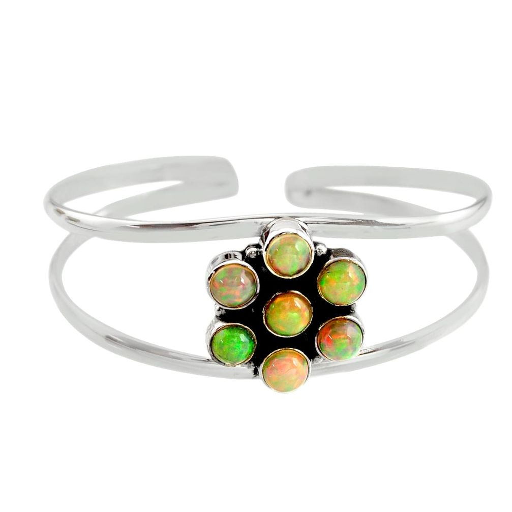 9.61cts natural multi color ethiopian opal 925 silver adjustable bangle r12328