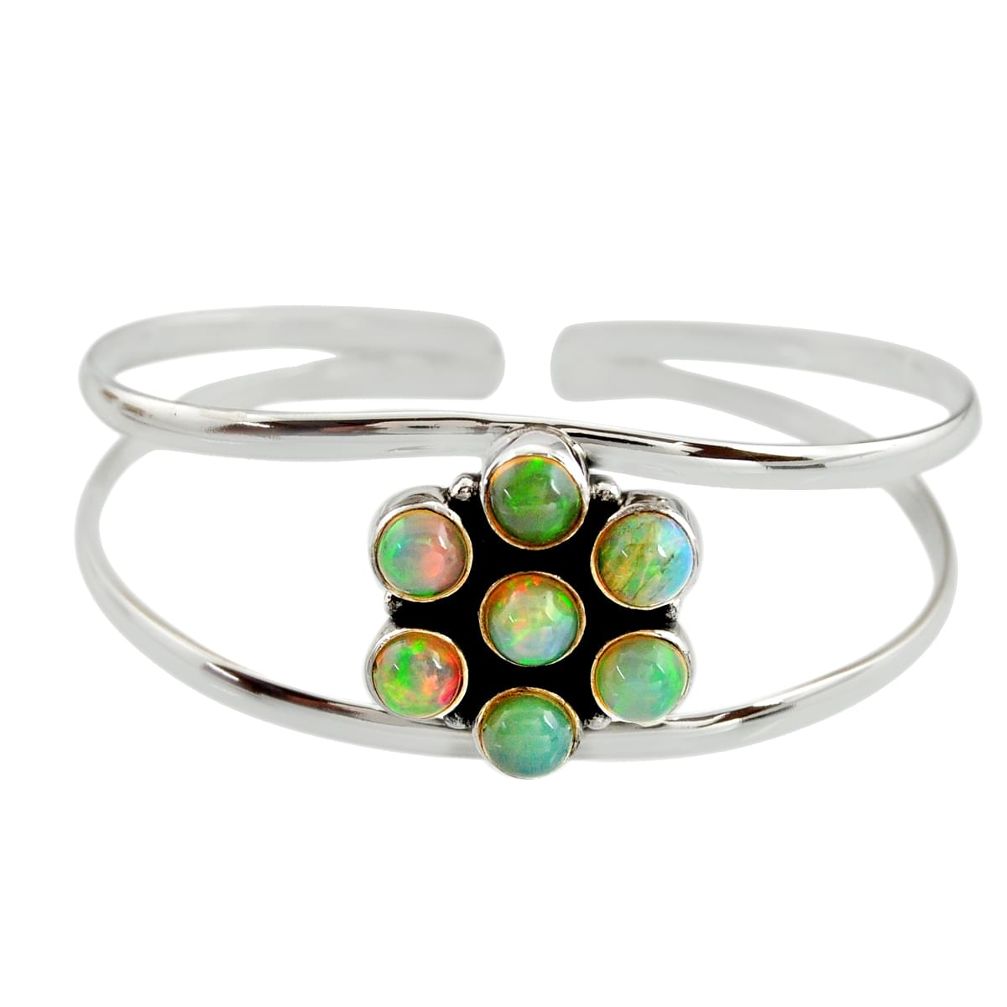 9.29cts natural multi color ethiopian opal 925 silver adjustable bangle r12329