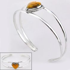 14.33cts heart natural brown tiger's eye 925 silver adjustable bangle t91589