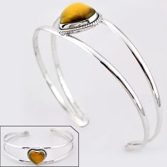 13.92cts heart natural brown tiger's eye 925 silver adjustable bangle t91590