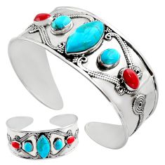 22.72cts blue arizona mohave turquoise coral 925 silver adjustable bangle p89007