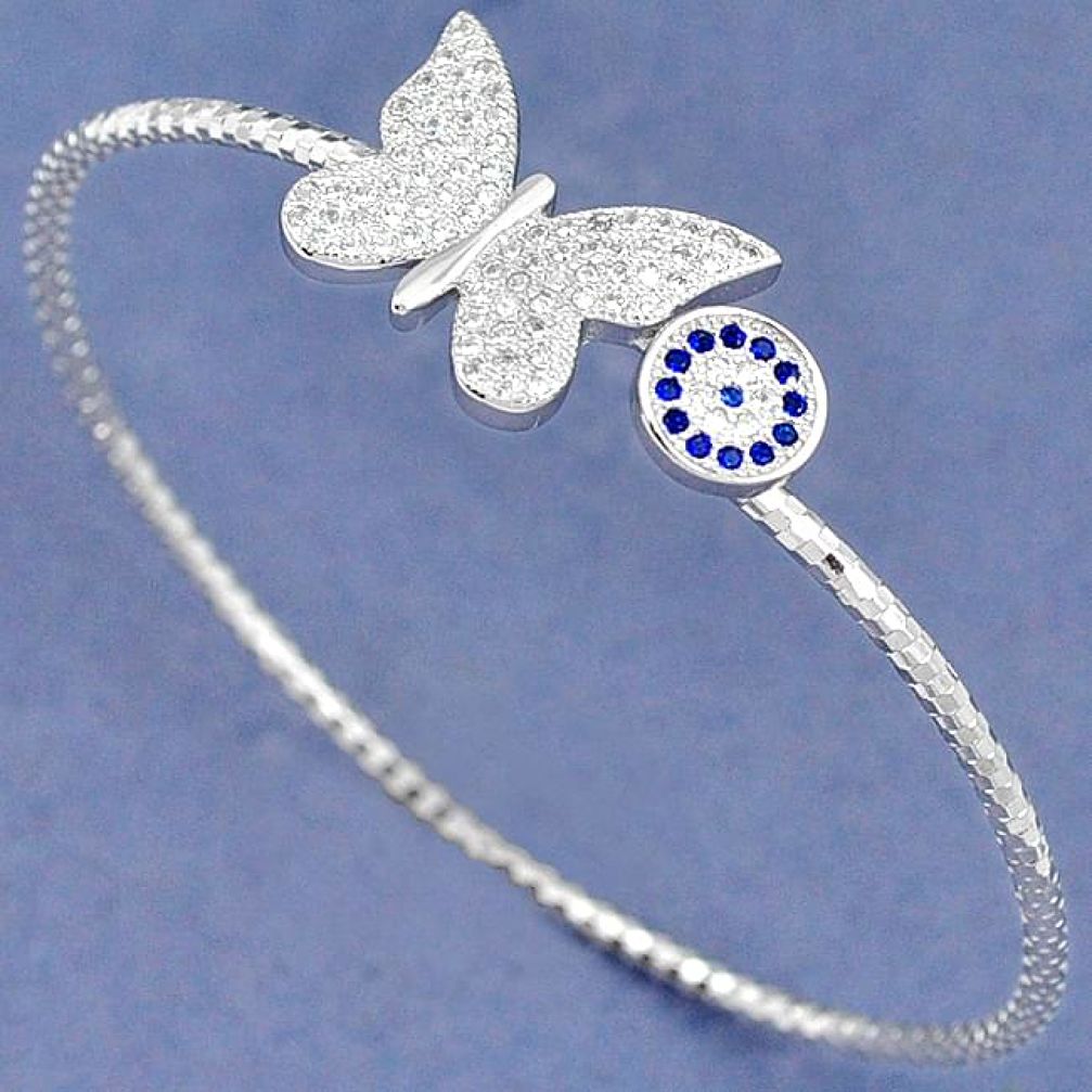 BLUE SAPPHIRE QUARTZ WHITE TOPAZ 925 SILVER BUTTERFLY BANGLE JEWELRY H30884