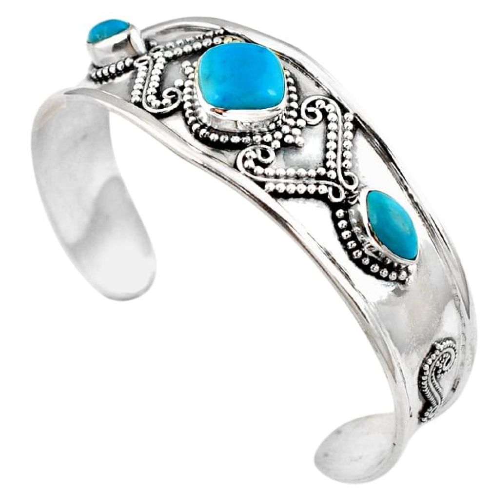 BLUE SLEEPING BEAUTY TURQUOISE 925 SILVER ADJUSTABLE CUFF BANGLE JEWELRY A4485