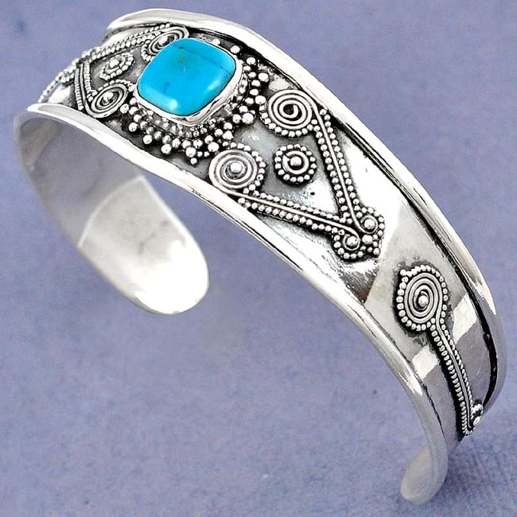 BLUE SLEEPING BEAUTY TURQUOISE 925 STERLING SILVER ADJUSTABLE BANGLE H23318