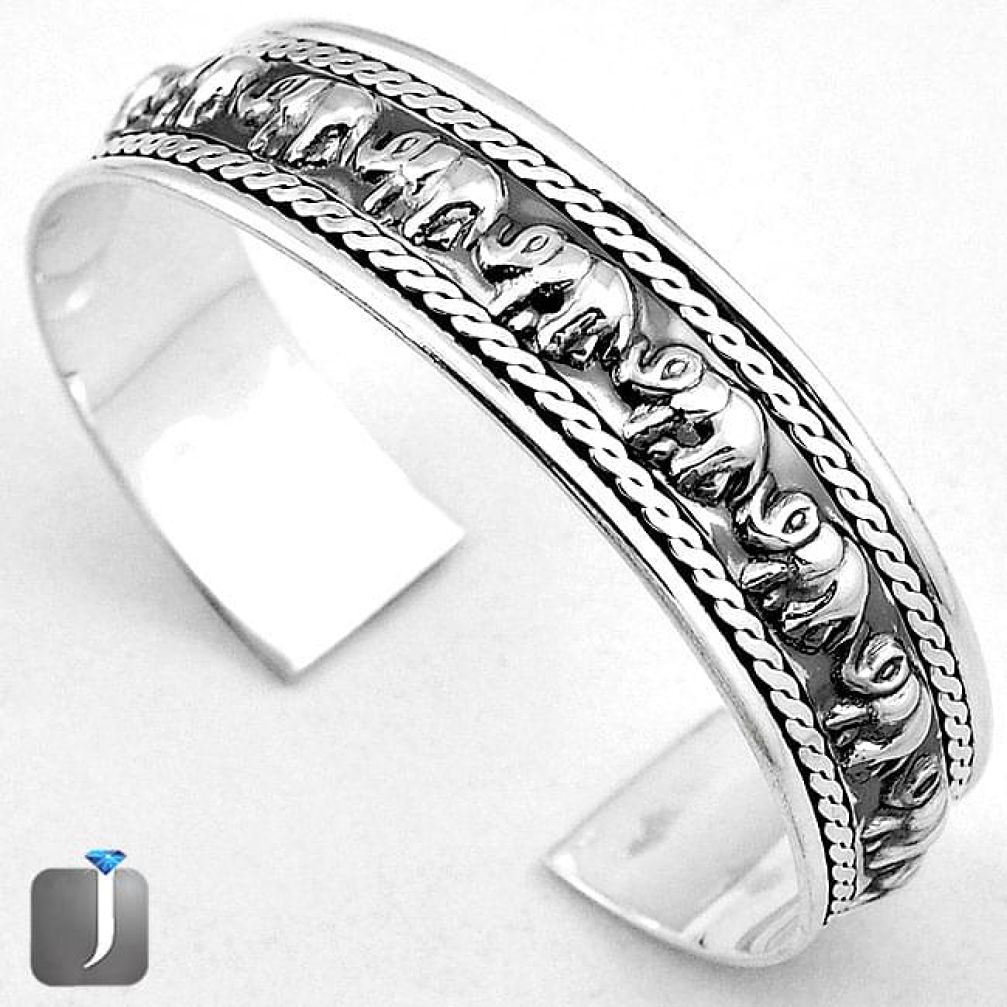 24.52gms ELEPHANT CHARM 925 STERLING SILVER CUFF BANGLE JEWELRY G36844