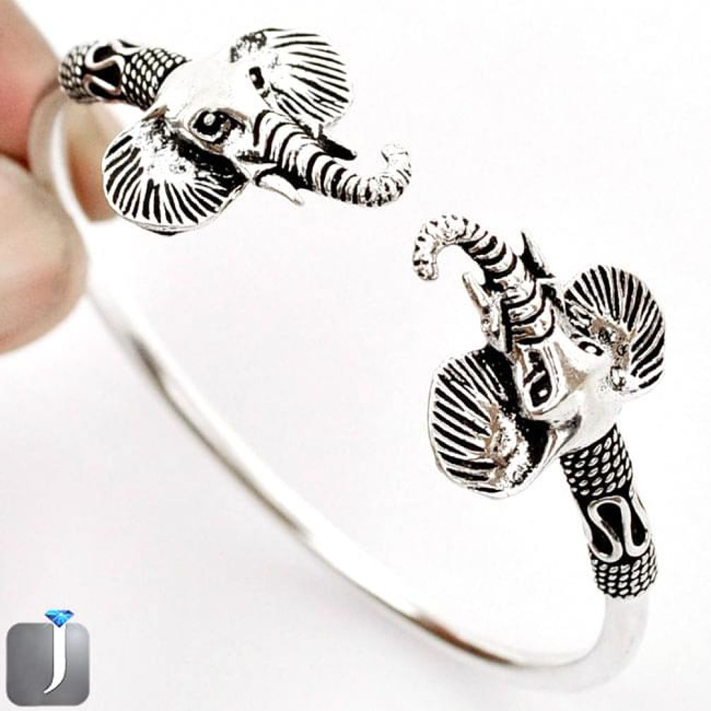 12.83gms INDONESIAN BALI JAVA ELEPHANT 925 SILVER ADJUSTABLE BANGLE F9484