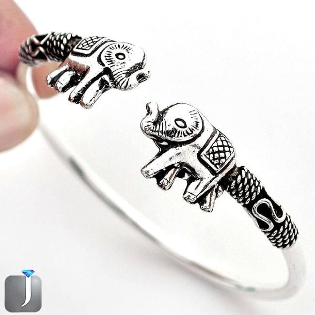 10.73gms INDONESIAN BALI JAVA ELEPHANT 925 SILVER ADJUSTABLE BANGLE F9490