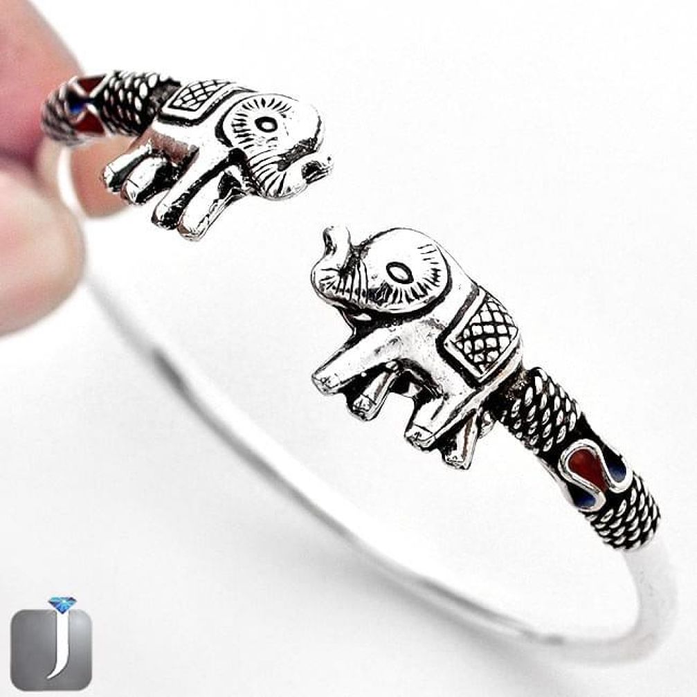 INDONESIAN BALI JAVA ELEPHANT 925 SILVER ADJUSTABLE BANGLE JEWELRY F9499