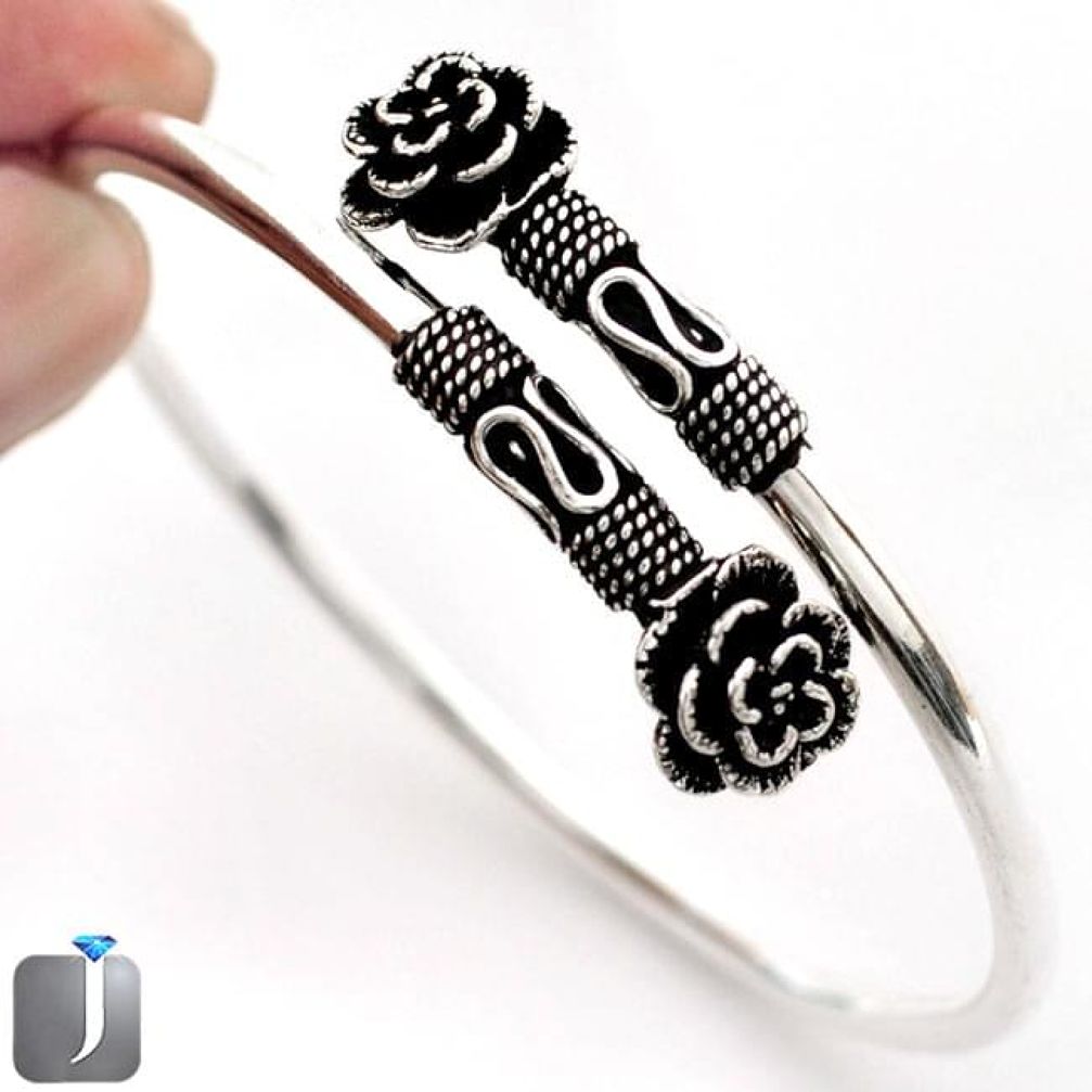 10.59gms INDONESIAN BALI JAVA FLOWER 925 STERLING SILVER ADJUSTABLE BANGLE F9492