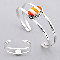 925 silver 9.29cts checker white orange strip opal oval adjustable bangle n53491