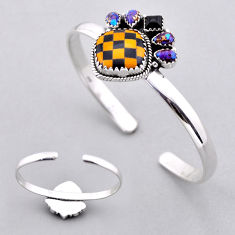 925 silver 15.07cts checker yellow black strip opal adjustable bangle n53484