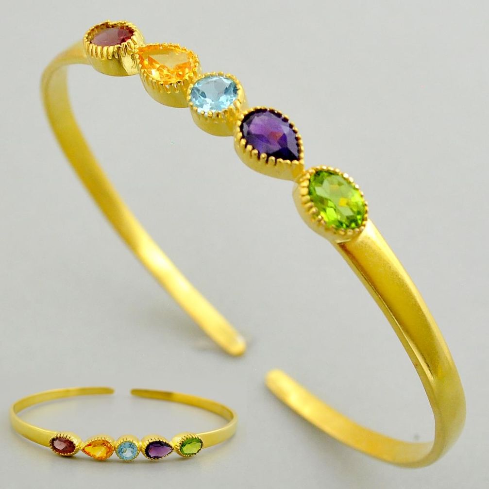 925 silver 6.81cts citrine garnet topaz peridot gold adjustable bangle u88279