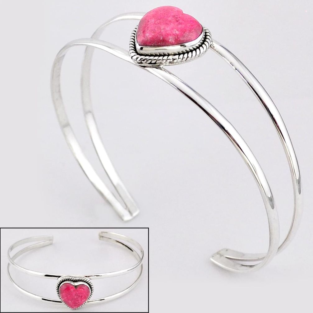 925 silver 15.04cts heart natural pink thulite adjustable bangle jewelry t91575