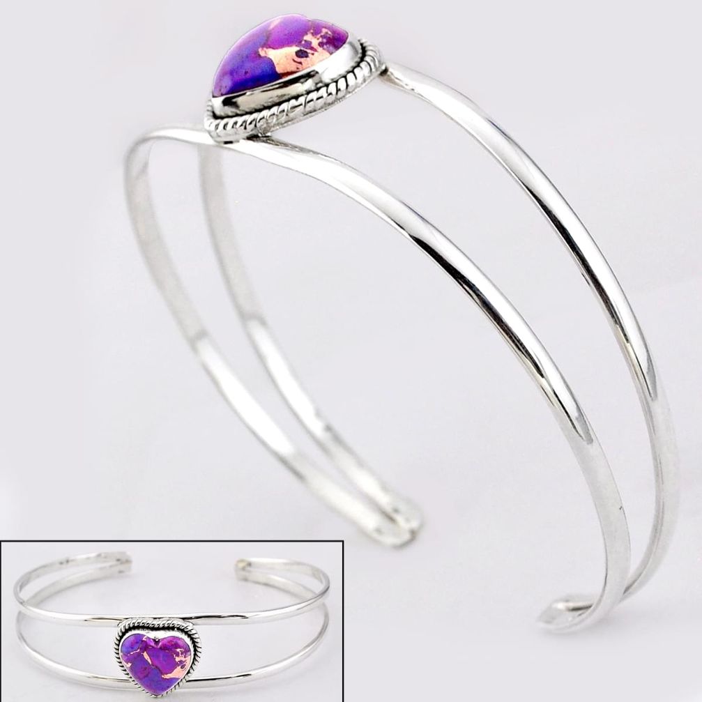 925 silver 14.17cts heart purple copper turquoise adjustable bangle t91600