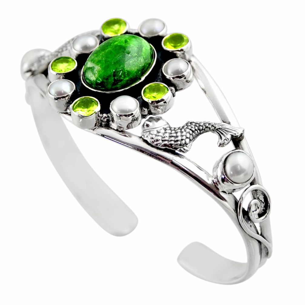 925 silver 21.52cts natural green chrome diopside adjustable bangle r30749