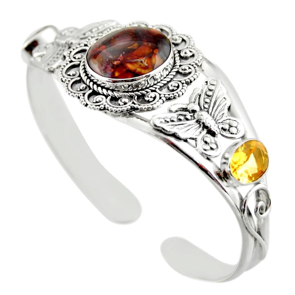 925 silver 20.55cts natural mexican fire agate adjustable bangle jewelry d47212