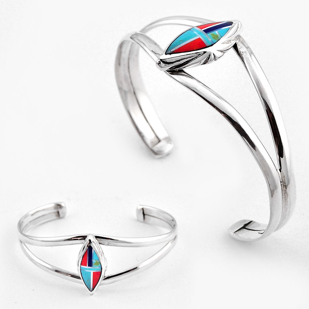 925 silver 8.90cts turquoise lapis lazuli coral pearl adjustable bangle c34531