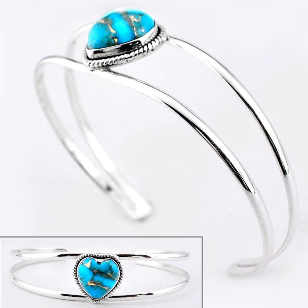 925 sterling silver 13.33cts blue copper turquoise adjustable bangle t92680