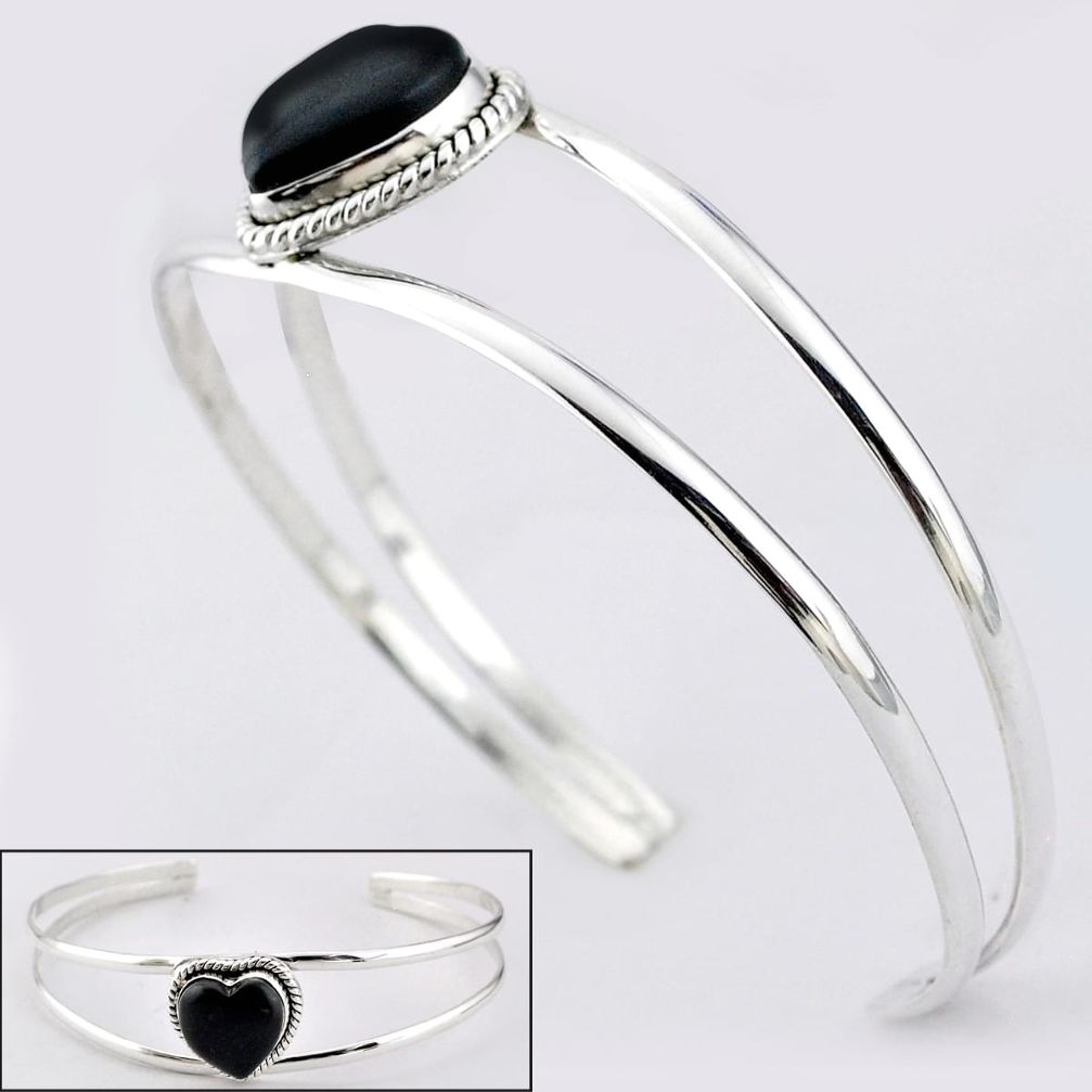 925 sterling silver 13.97cts heart natural black onyx adjustable bangle t91598