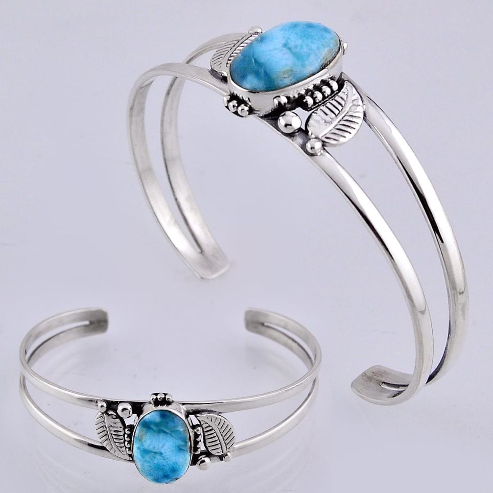 925 sterling silver 10.82cts natural blue larimar oval adjustable bangle n32416