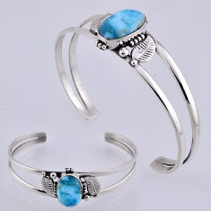 925 sterling silver 10.82cts natural blue larimar oval adjustable bangle n32416