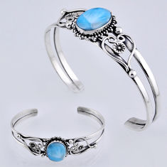 925 sterling silver 10.02cts natural blue larimar oval adjustable bangle n32429
