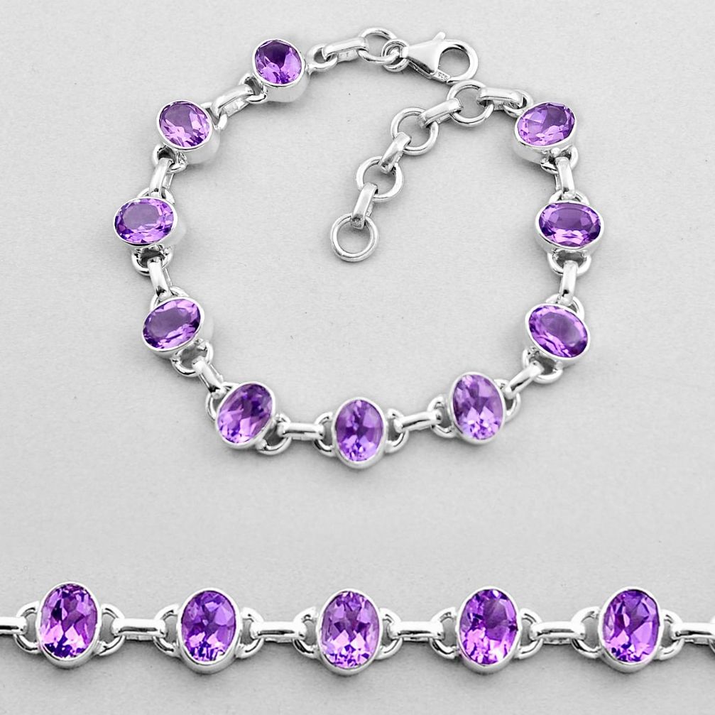 925 sterling silver 19.62cts natural purple amethyst oval shape bracelet n15823