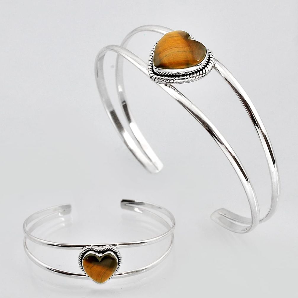 11.90cts back closed natural brown tiger's eye silver adjustable bangle c32756