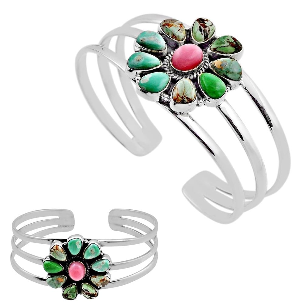 25.65cts back closed natural pink opal variscite silver adjustable bangle c34917