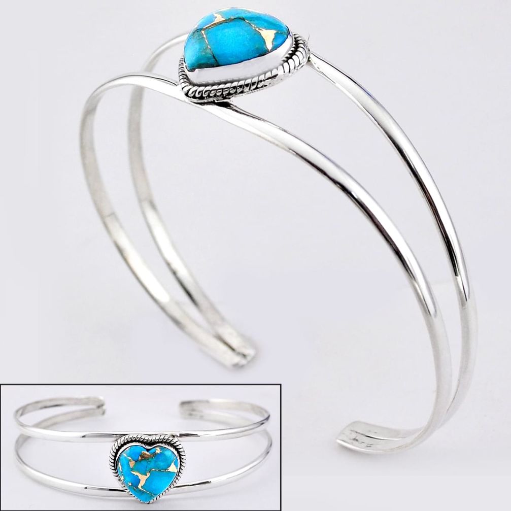 12.13cts blue copper turquoise 925 sterling silver adjustable bangle t91612