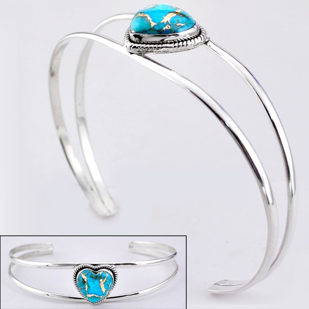 12.63cts blue copper turquoise 925 sterling silver adjustable bangle t91613