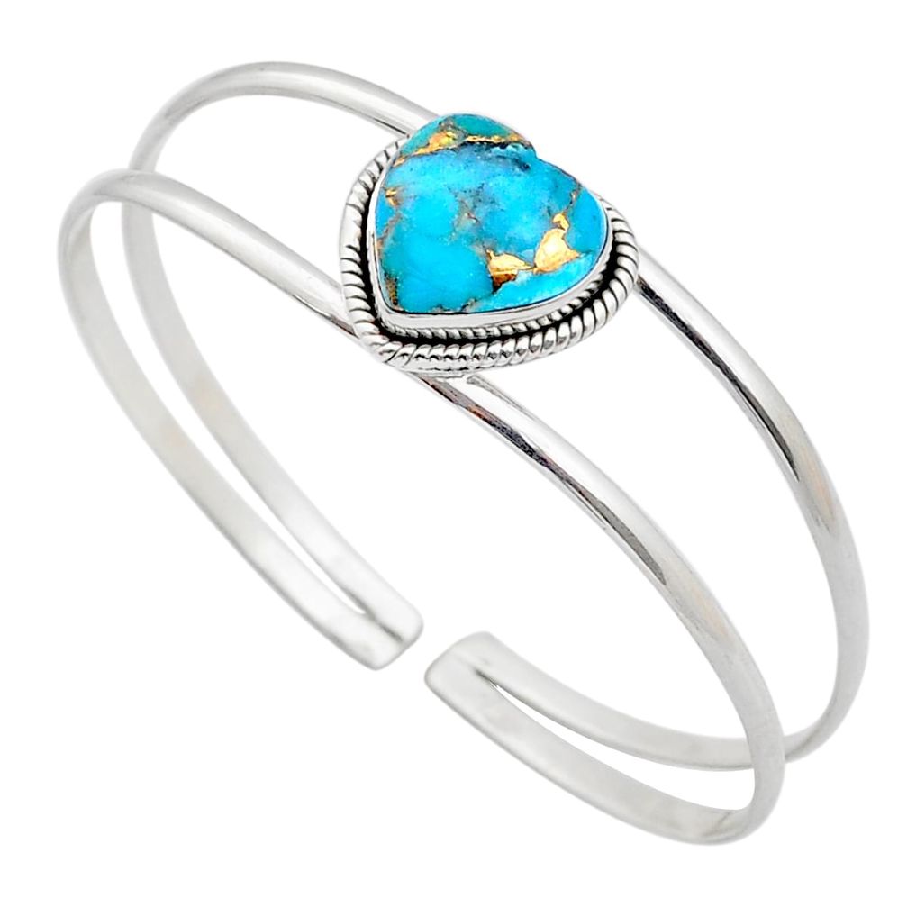 10.87cts blue copper turquoise heart sterling silver adjustable bangle d50160